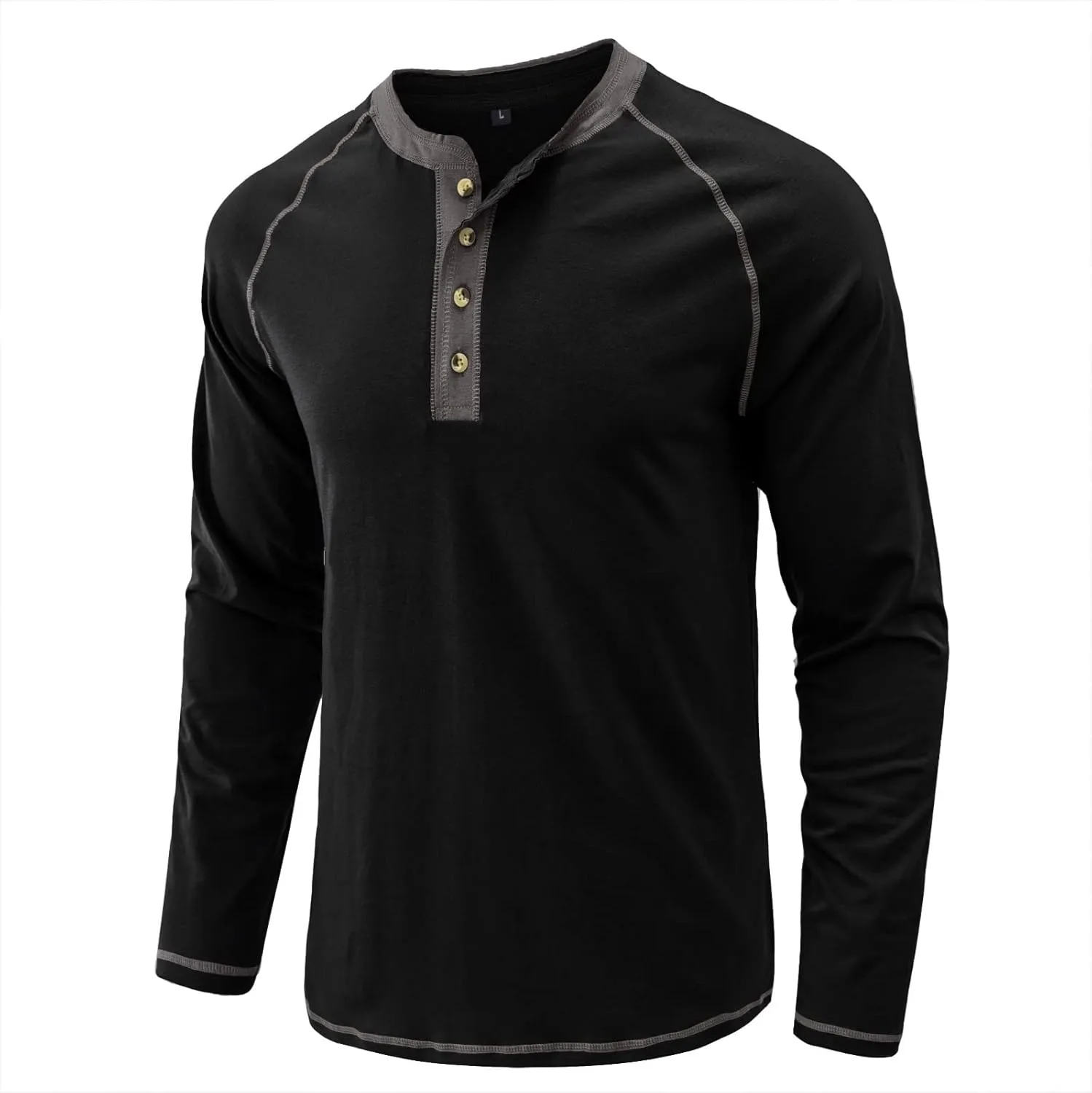 Mens Retro Henley Shirt Long Sleeve Henley T-Shirts for Men Casual Front Placket Spring Summer Business Office Basic Shirt