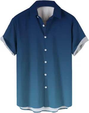Mens Short Sleeve Button Down Shirts Casual Gradient Collarled T-Shirts Lightweight Summer Hawaiian Beach Hippie Tops