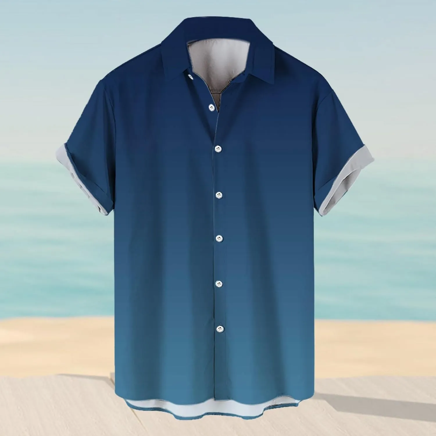 Mens Short Sleeve Button Down Shirts Casual Gradient Collarled T-Shirts Lightweight Summer Hawaiian Beach Hippie Tops