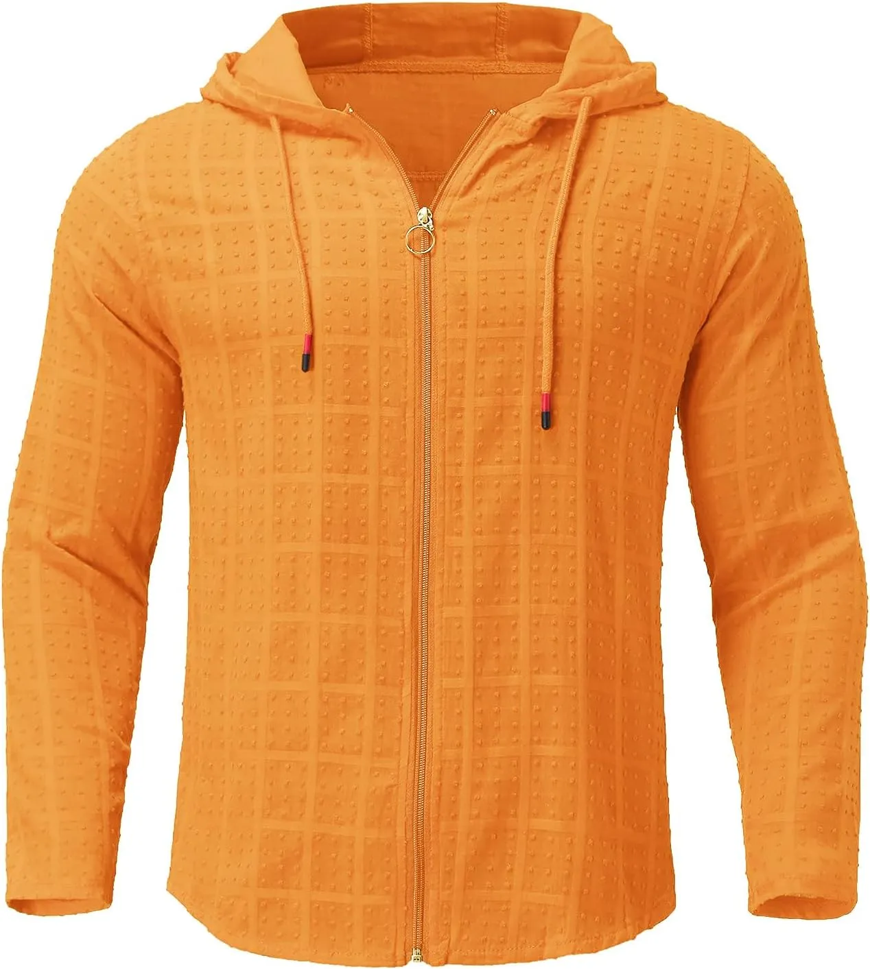 Mens Slim Fit Long Sleeve Hoodie Lightweight Full Zip Drawstring Hooded Plaid Cardigan Tops Casual Beach T Shirts