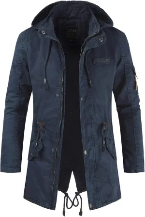 Men's Spring Military Full-Zip Removable Hooded Cotton Mid-Long Parka Jacket Coat Lightweight Cargo Outerwear