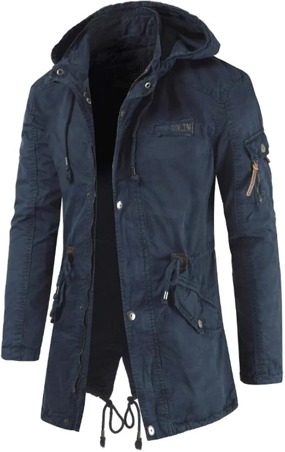 Men's Spring Military Full-Zip Removable Hooded Cotton Mid-Long Parka Jacket Coat Lightweight Cargo Outerwear