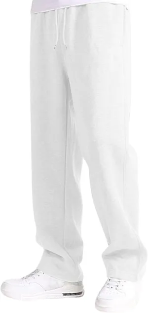Mens Sweatpants Baggy Straight Wide Leg Open Bottom Casual Pants Elastic Waist Workout Athletic Joggers Pockets Sweat Pants