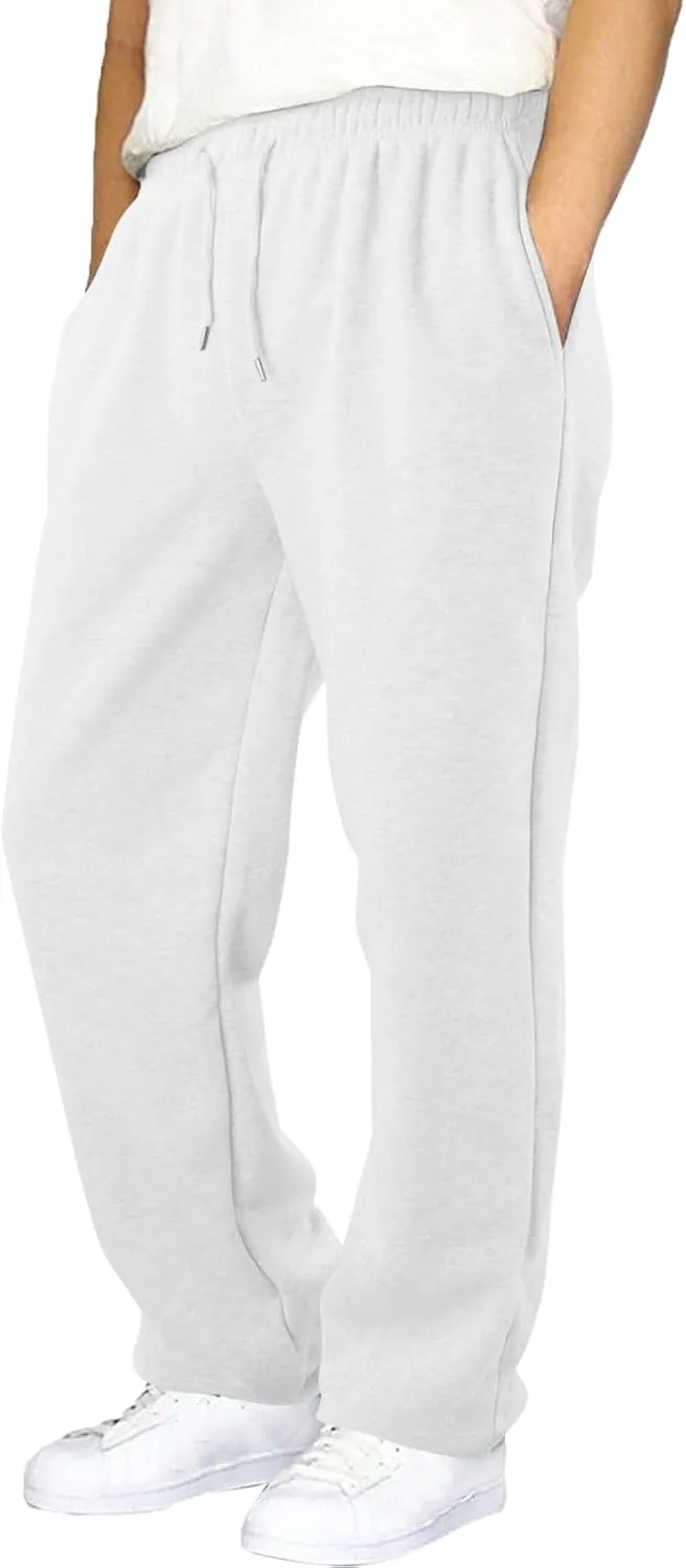Mens Sweatpants Baggy Straight Wide Leg Open Bottom Casual Pants Elastic Waist Workout Athletic Joggers Pockets Sweat Pants