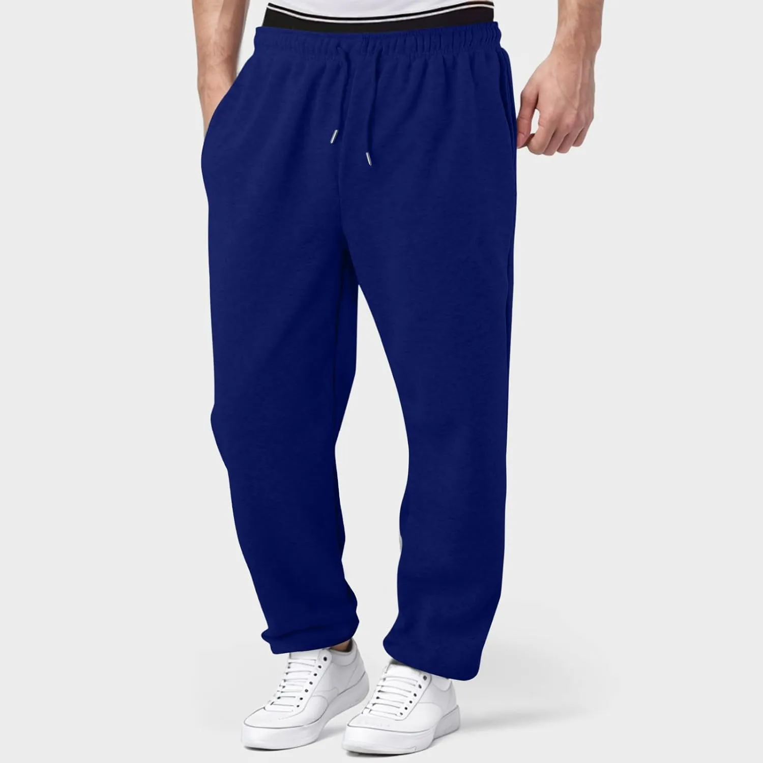 Mens Sweatpants Baggy Straight Wide Leg Open Bottom Casual Pants Elastic Waist Workout Athletic Joggers Pockets Sweat Pants