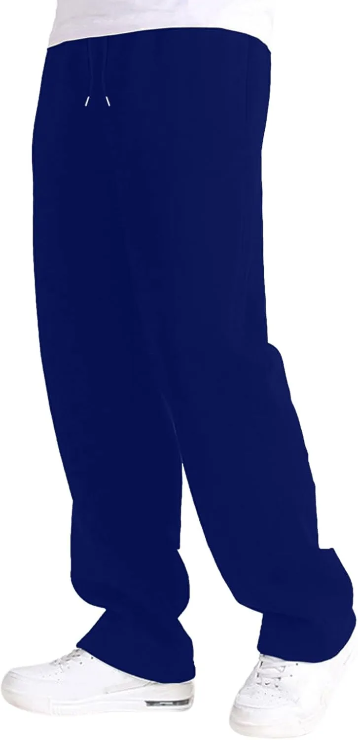 Mens Sweatpants Baggy Straight Wide Leg Open Bottom Casual Pants Elastic Waist Workout Athletic Joggers Pockets Sweat Pants