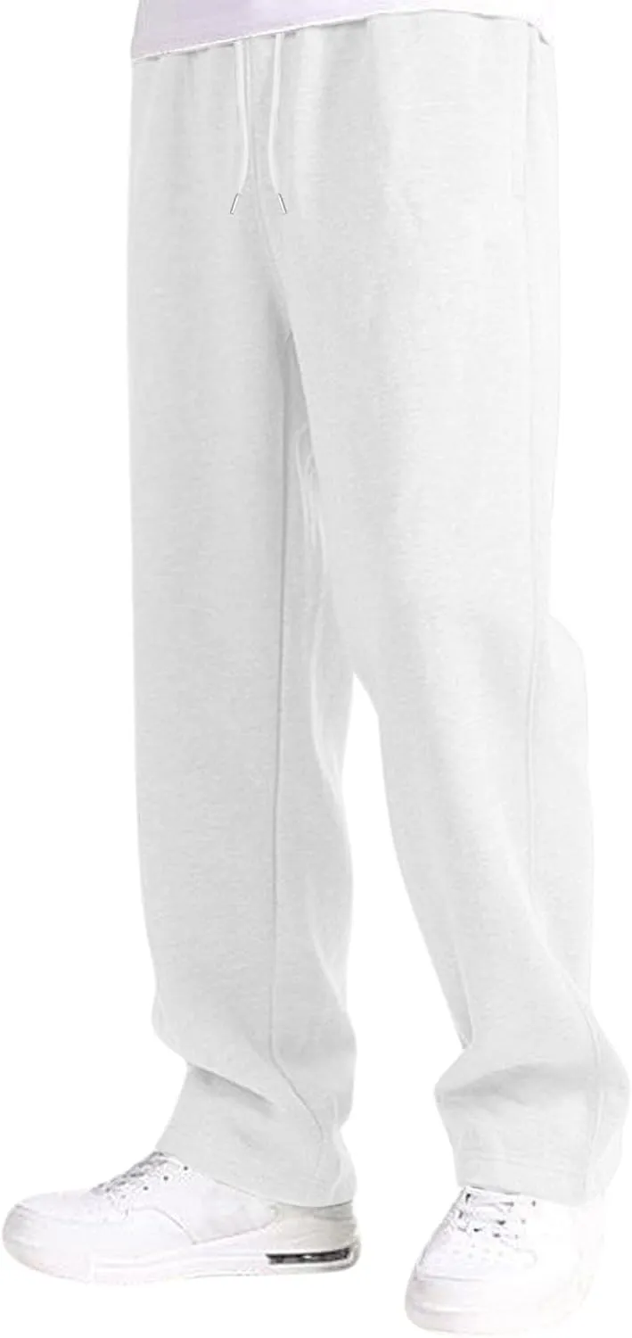 Mens Sweatpants Baggy Straight Wide Leg Open Bottom Casual Pants Elastic Waist Workout Athletic Joggers Pockets Sweat Pants