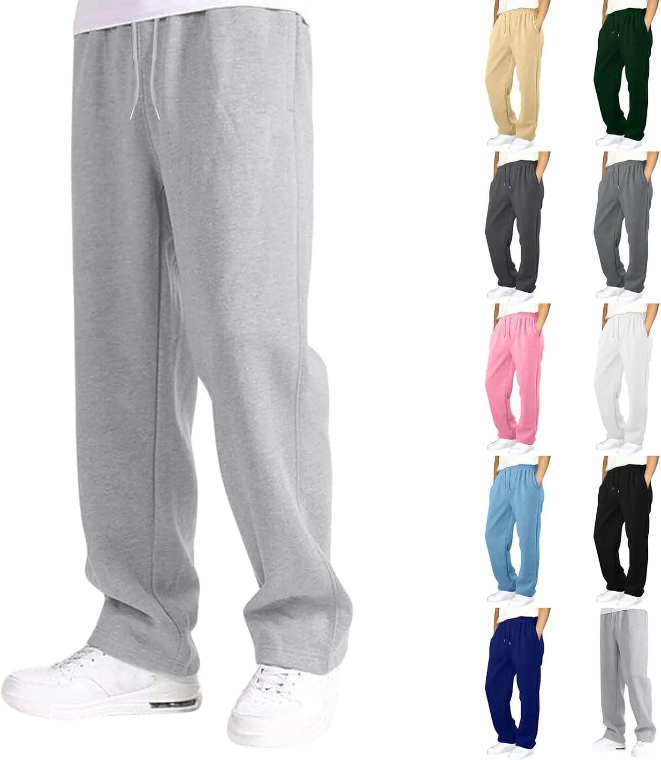 Mens Sweatpants Baggy Straight Wide Leg Open Bottom Casual Pants Elastic Waist Workout Athletic Joggers Pockets Sweat Pants