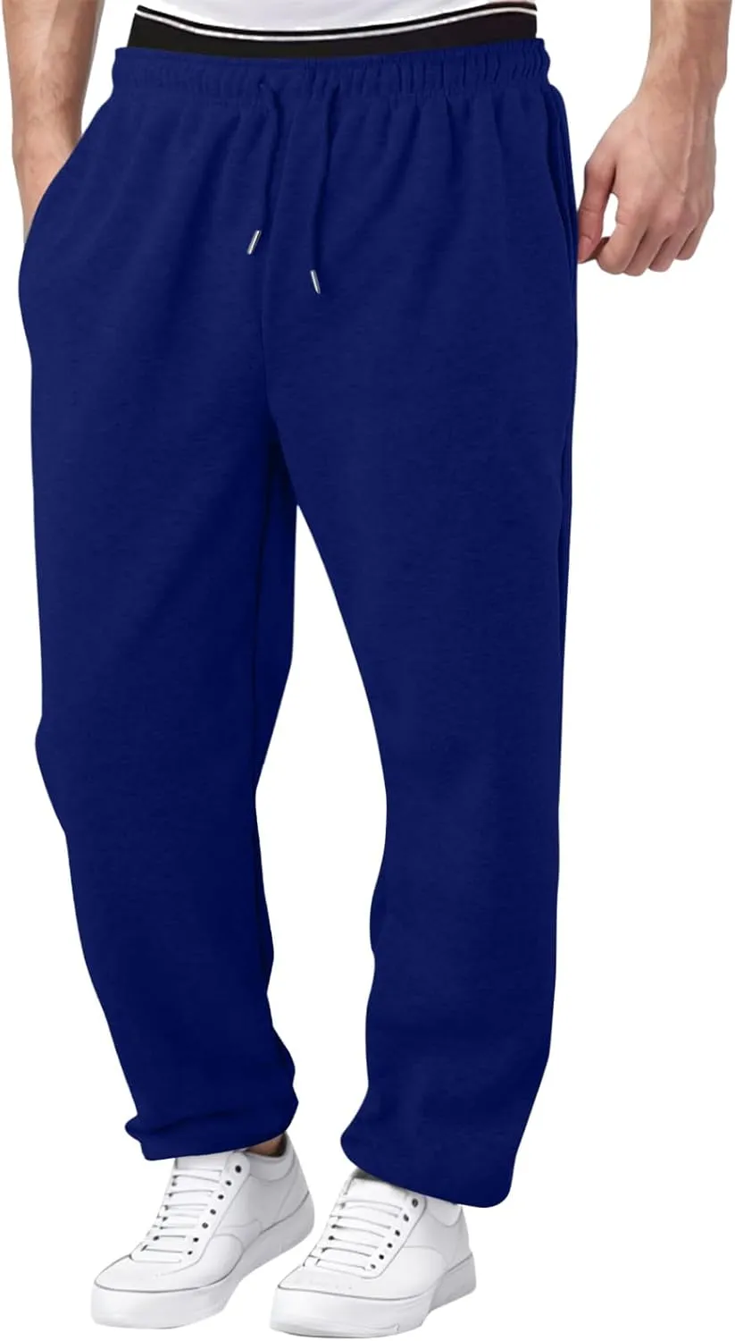 Mens Sweatpants Baggy Straight Wide Leg Open Bottom Casual Pants Elastic Waist Workout Athletic Joggers Pockets Sweat Pants