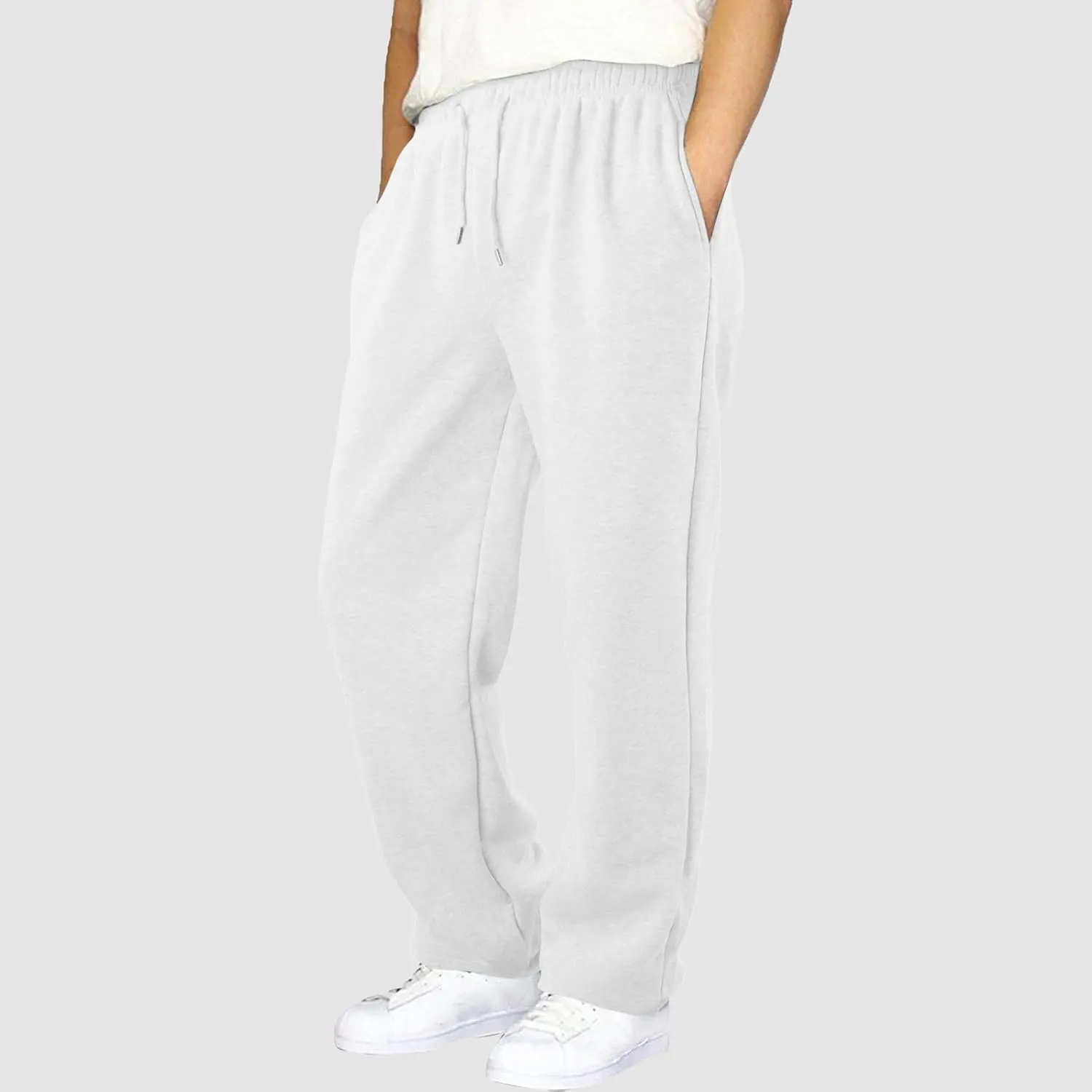 Mens Sweatpants Baggy Straight Wide Leg Open Bottom Casual Pants Elastic Waist Workout Athletic Joggers Pockets Sweat Pants