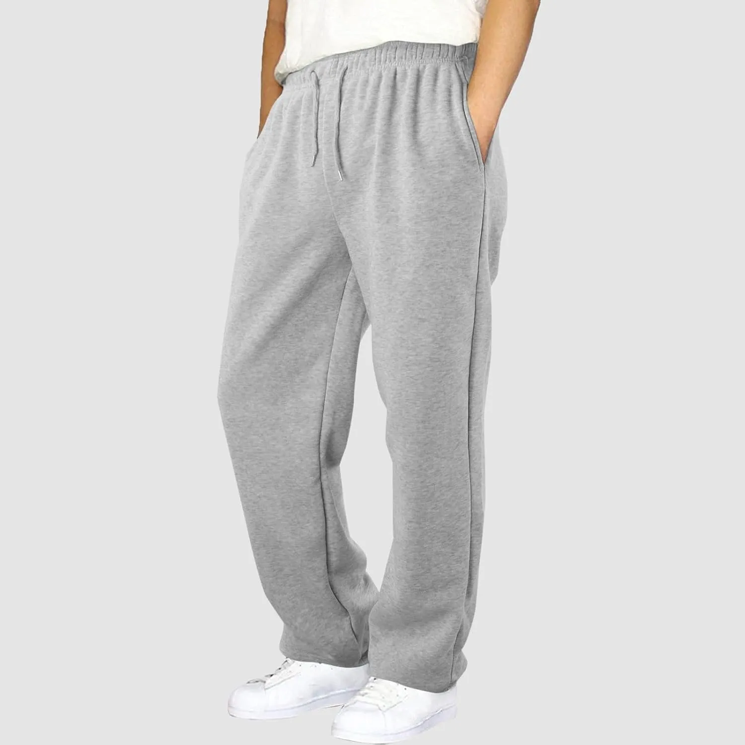 Mens Sweatpants Baggy Straight Wide Leg Open Bottom Casual Pants Elastic Waist Workout Athletic Joggers Pockets Sweat Pants