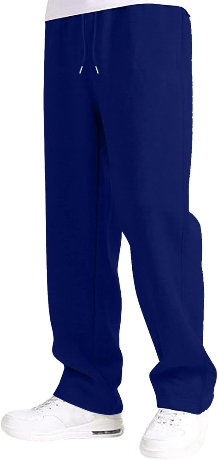 Mens Sweatpants Baggy Straight Wide Leg Open Bottom Casual Pants Elastic Waist Workout Athletic Joggers Pockets Sweat Pants