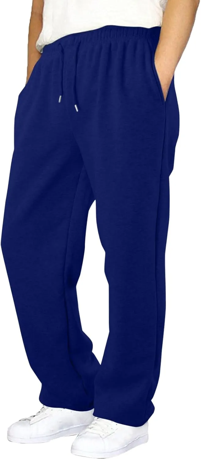 Mens Sweatpants Baggy Straight Wide Leg Open Bottom Casual Pants Elastic Waist Workout Athletic Joggers Pockets Sweat Pants