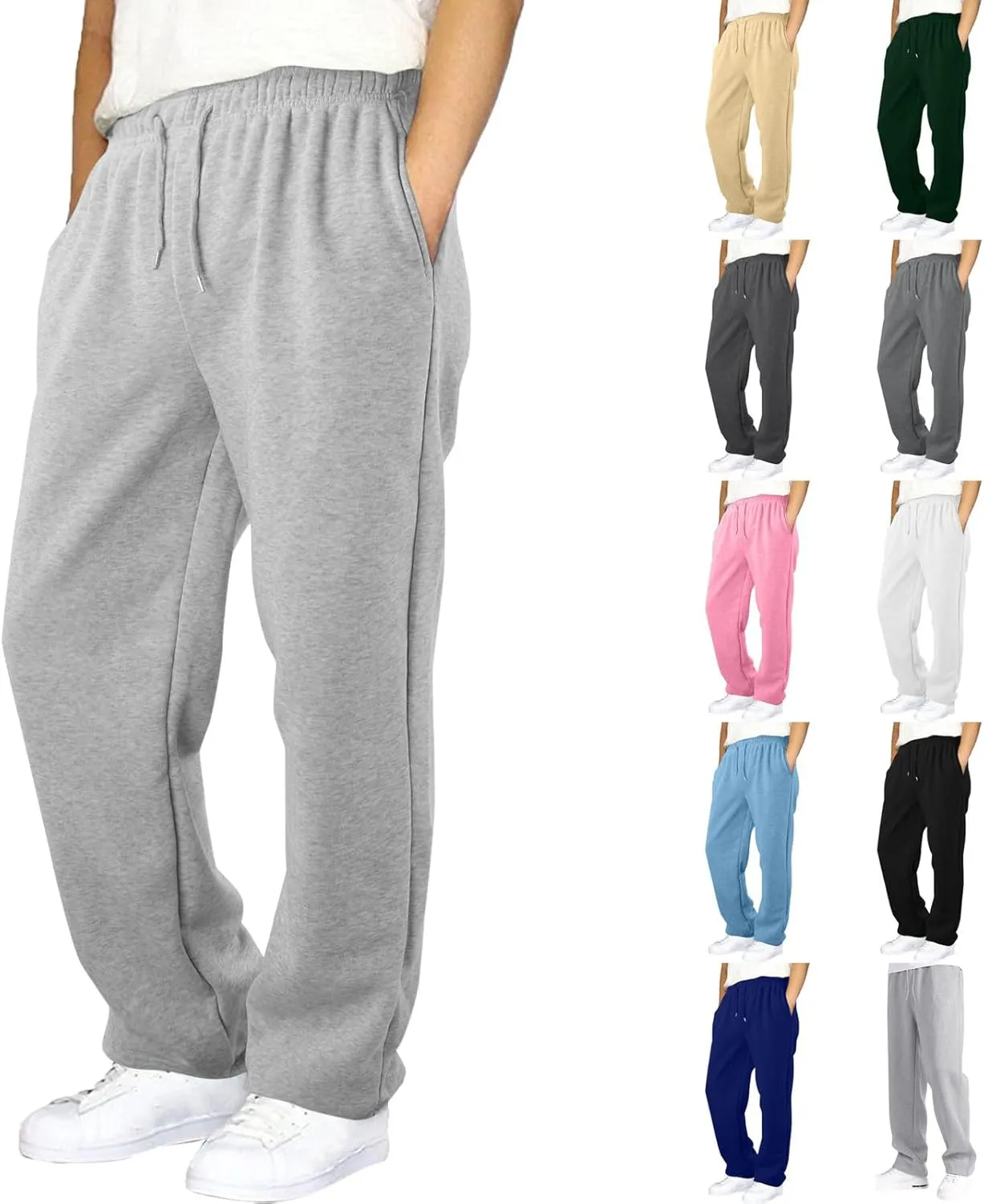 Mens Sweatpants Baggy Straight Wide Leg Open Bottom Casual Pants Elastic Waist Workout Athletic Joggers Pockets Sweat Pants