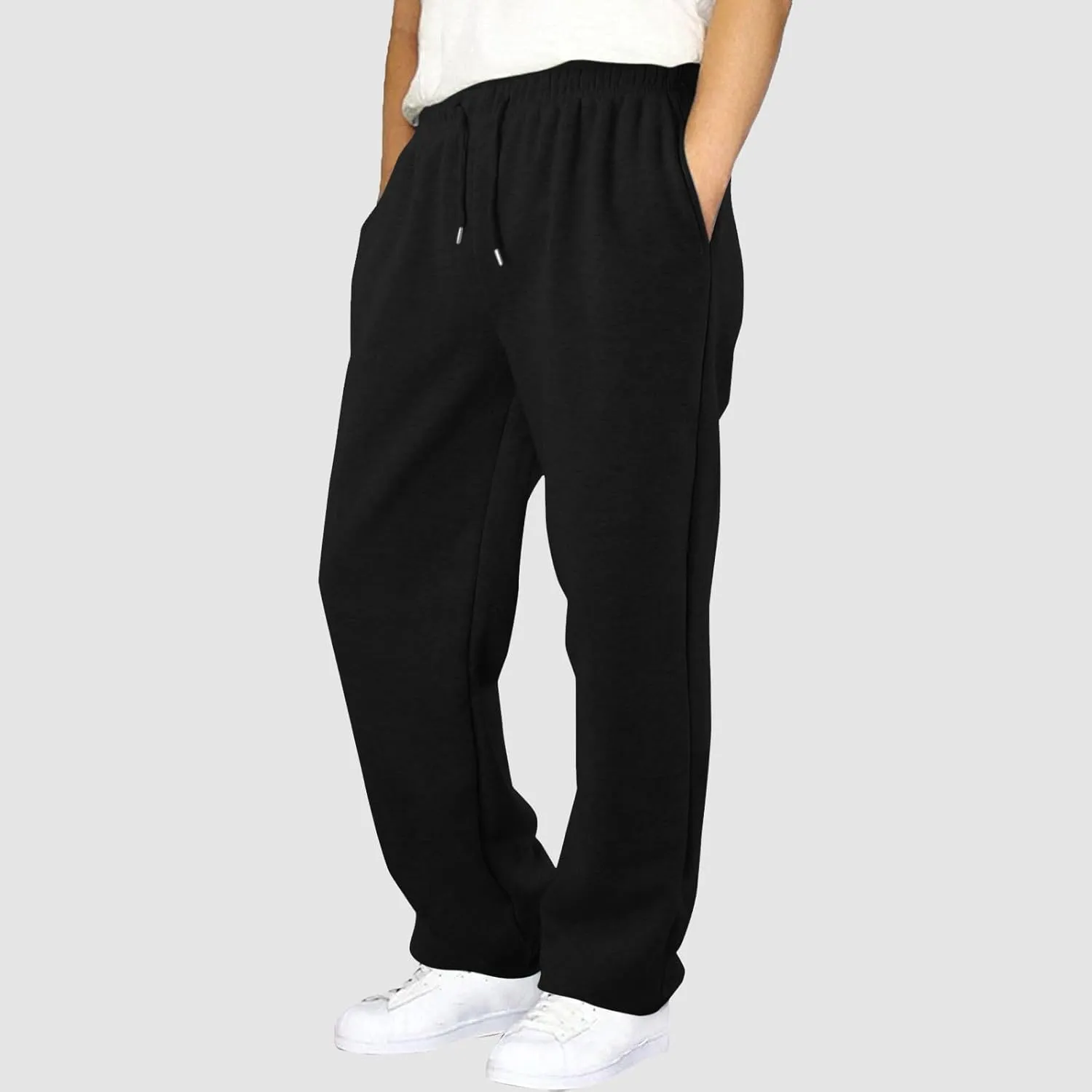 Mens Sweatpants Baggy Straight Wide Leg Open Bottom Casual Pants Elastic Waist Workout Athletic Joggers Pockets Sweat Pants