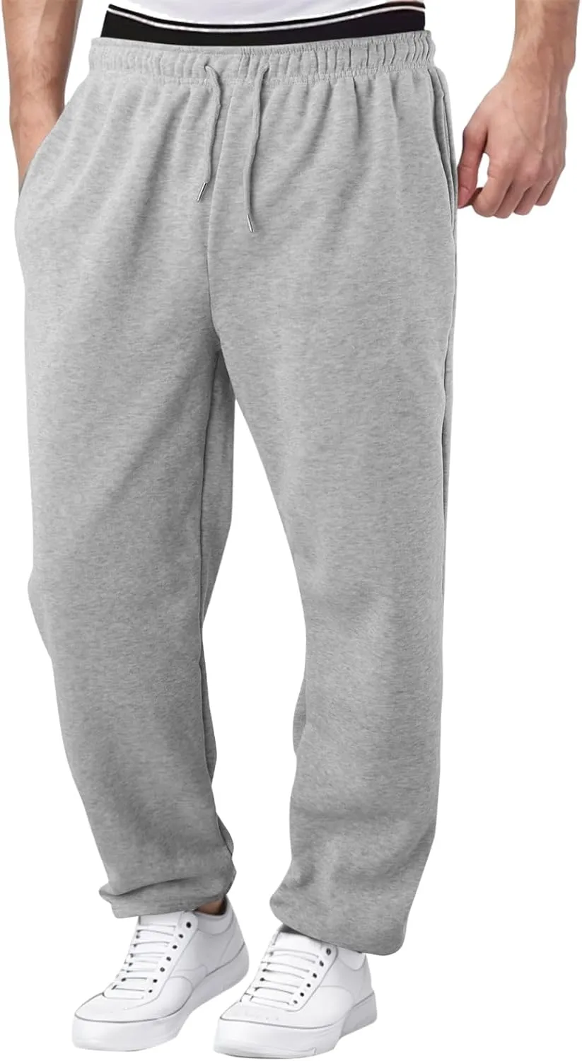 Mens Sweatpants Baggy Straight Wide Leg Open Bottom Casual Pants Elastic Waist Workout Athletic Joggers Pockets Sweat Pants