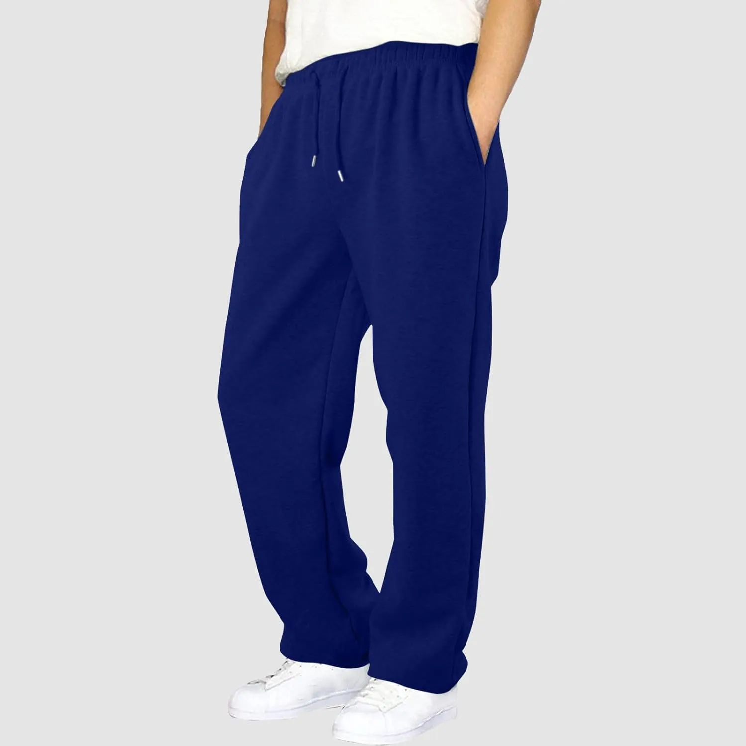 Mens Sweatpants Baggy Straight Wide Leg Open Bottom Casual Pants Elastic Waist Workout Athletic Joggers Pockets Sweat Pants