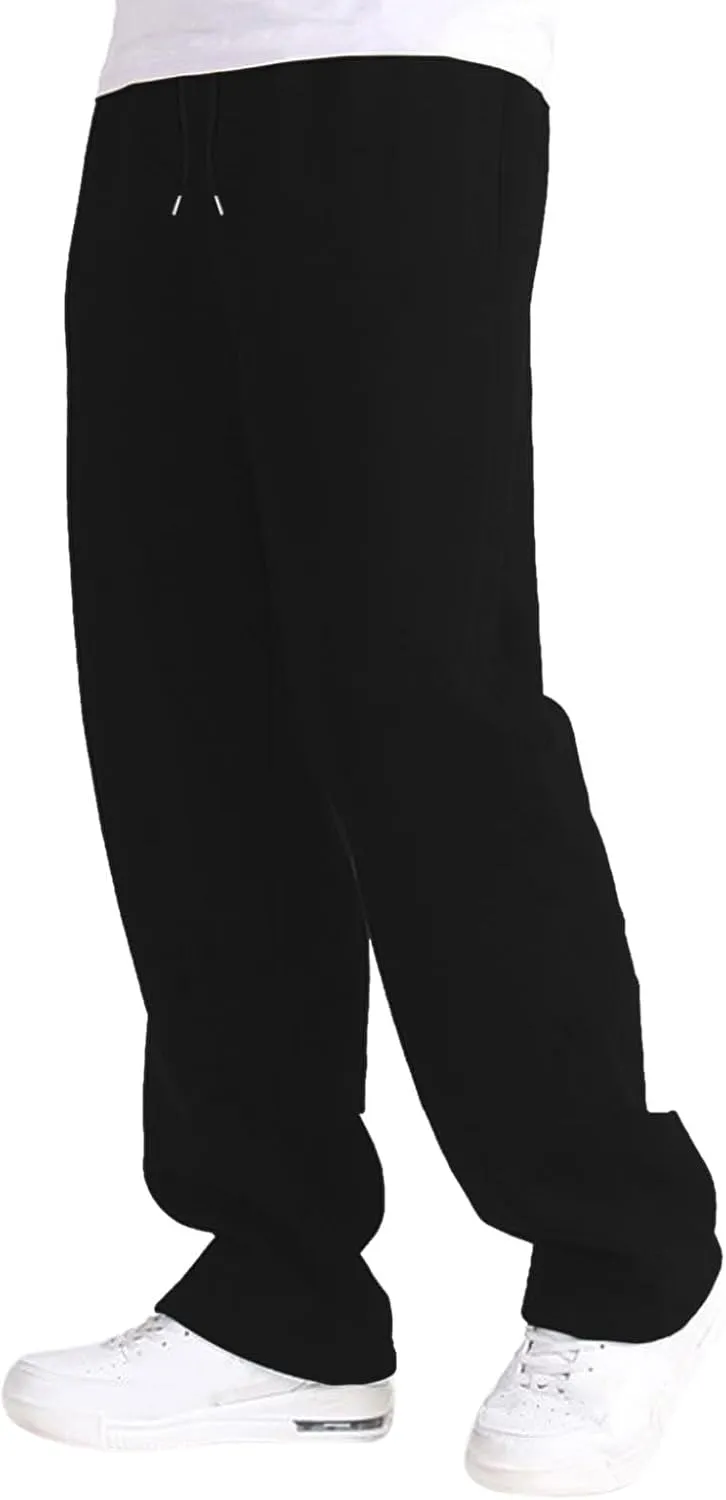 Mens Sweatpants Baggy Straight Wide Leg Open Bottom Casual Pants Elastic Waist Workout Athletic Joggers Pockets Sweat Pants