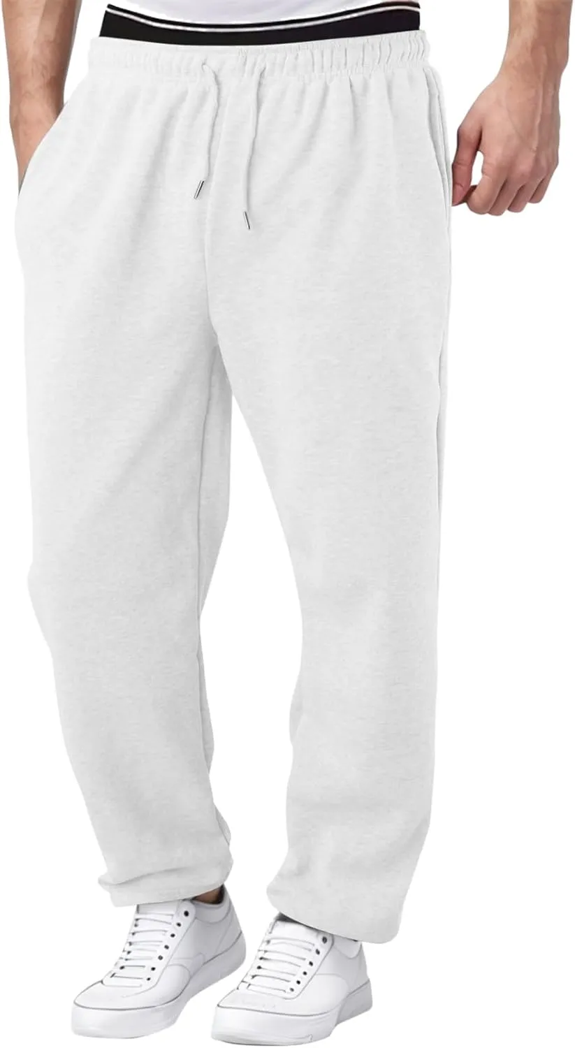 Mens Sweatpants Baggy Straight Wide Leg Open Bottom Casual Pants Elastic Waist Workout Athletic Joggers Pockets Sweat Pants
