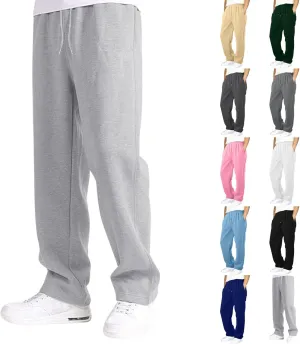 Mens Sweatpants Baggy Straight Wide Leg Open Bottom Casual Pants Elastic Waist Workout Athletic Joggers Pockets Sweat Pants