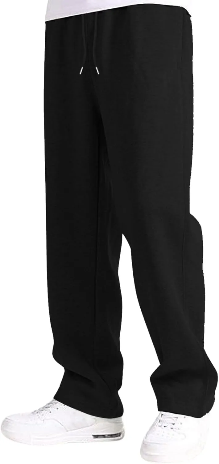 Mens Sweatpants Baggy Straight Wide Leg Open Bottom Casual Pants Elastic Waist Workout Athletic Joggers Pockets Sweat Pants