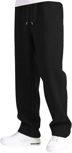 Mens Sweatpants Baggy Straight Wide Leg Open Bottom Casual Pants Elastic Waist Workout Athletic Joggers Pockets Sweat Pants
