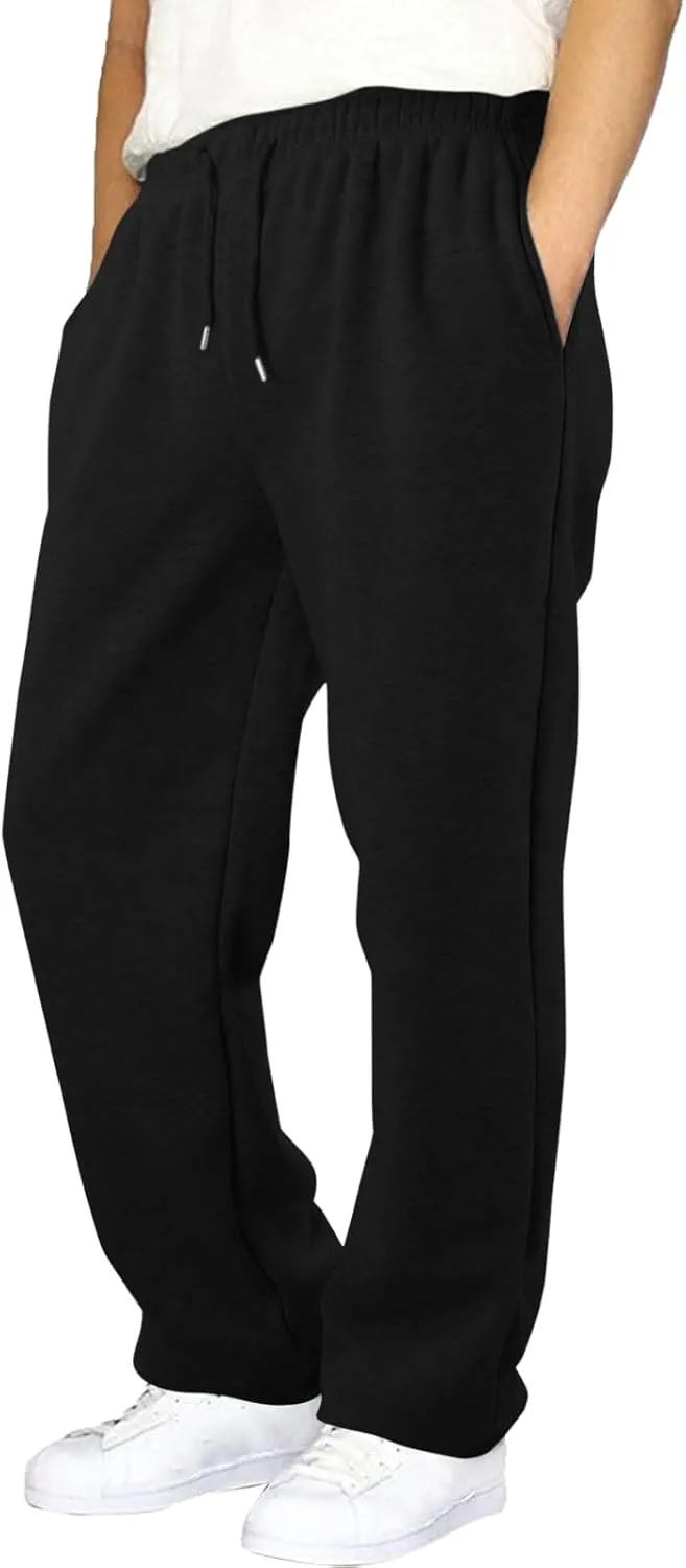 Mens Sweatpants Baggy Straight Wide Leg Open Bottom Casual Pants Elastic Waist Workout Athletic Joggers Pockets Sweat Pants