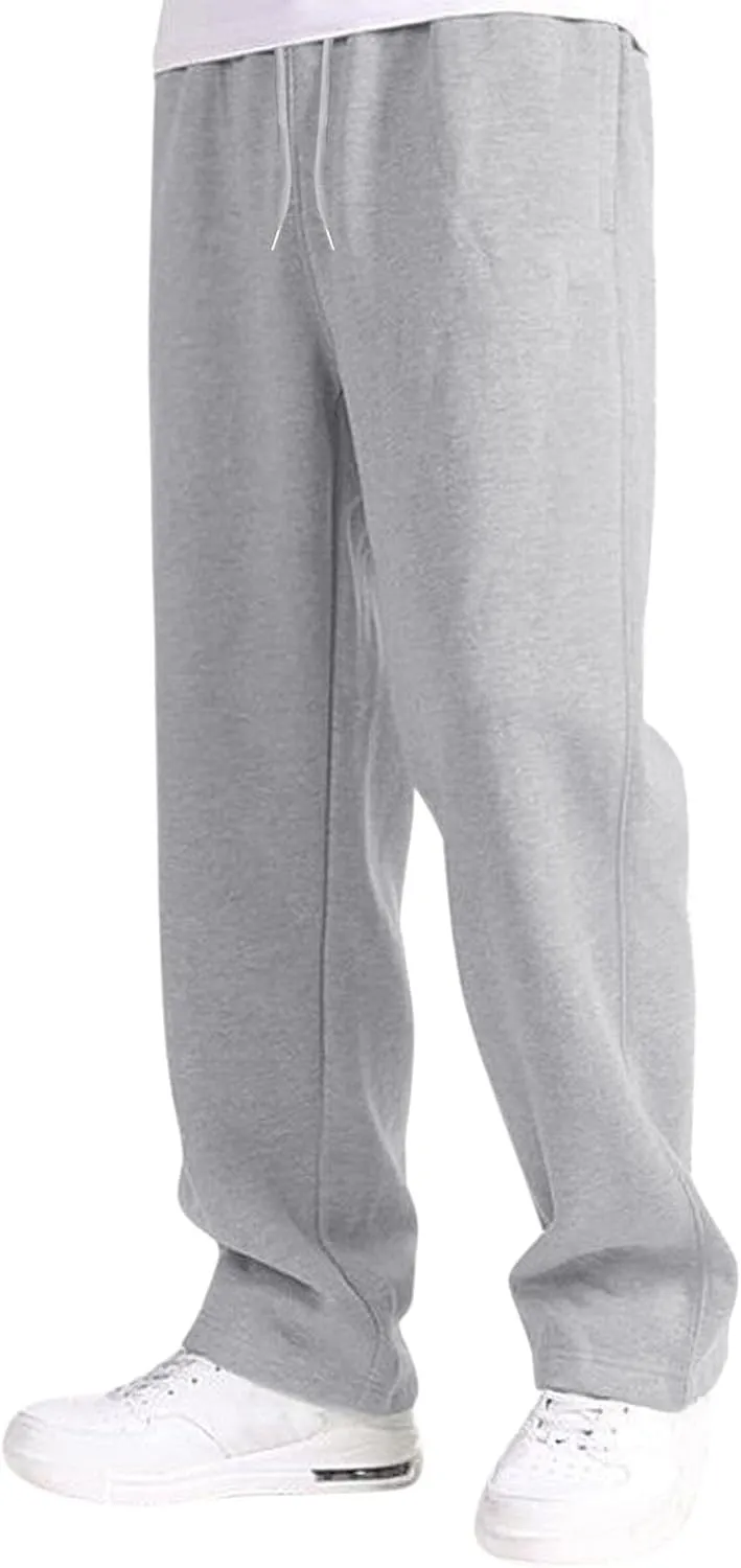 Mens Sweatpants Baggy Straight Wide Leg Open Bottom Casual Pants Elastic Waist Workout Athletic Joggers Pockets Sweat Pants