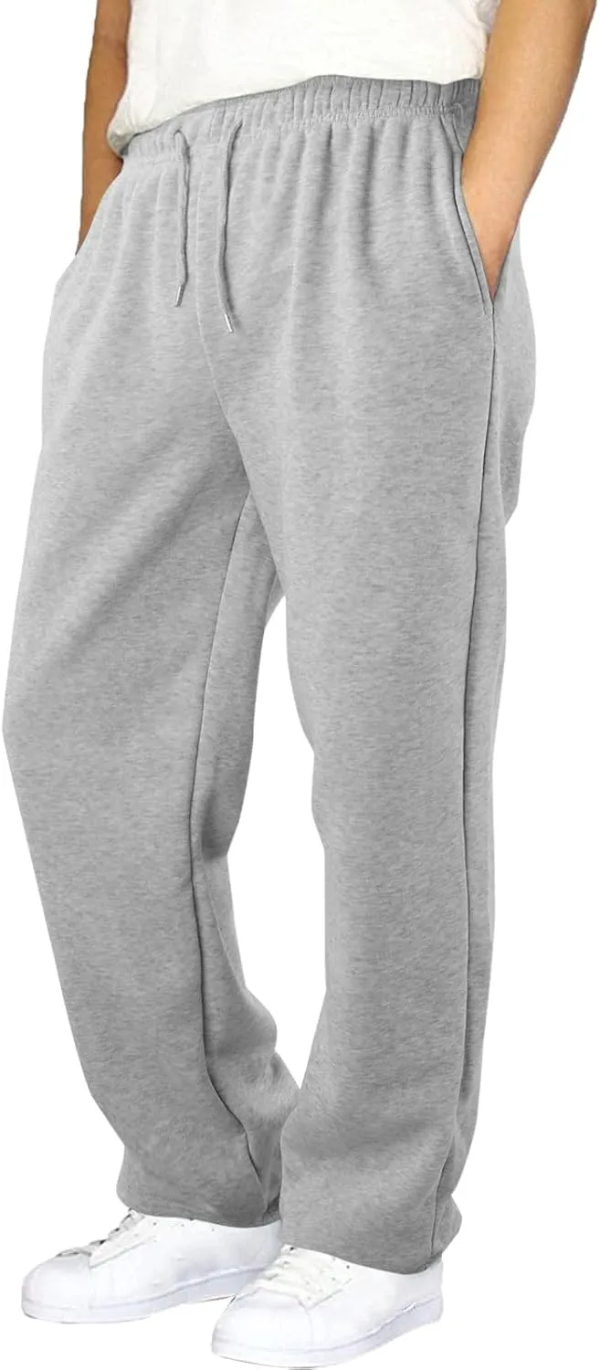 Mens Sweatpants Baggy Straight Wide Leg Open Bottom Casual Pants Elastic Waist Workout Athletic Joggers Pockets Sweat Pants