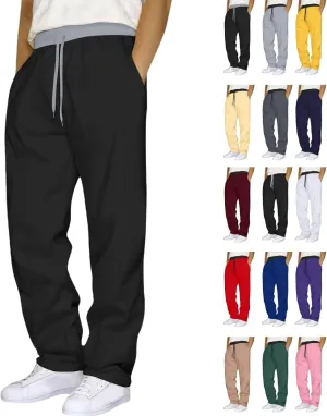 Men's Sweatpants Open Bottom Straight Leg Trousers Baggy Lounge Running Athletic Joggers Pants with Pockets