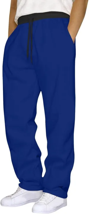 Men's Sweatpants Open Bottom Straight Leg Trousers Baggy Lounge Running Athletic Joggers Pants with Pockets