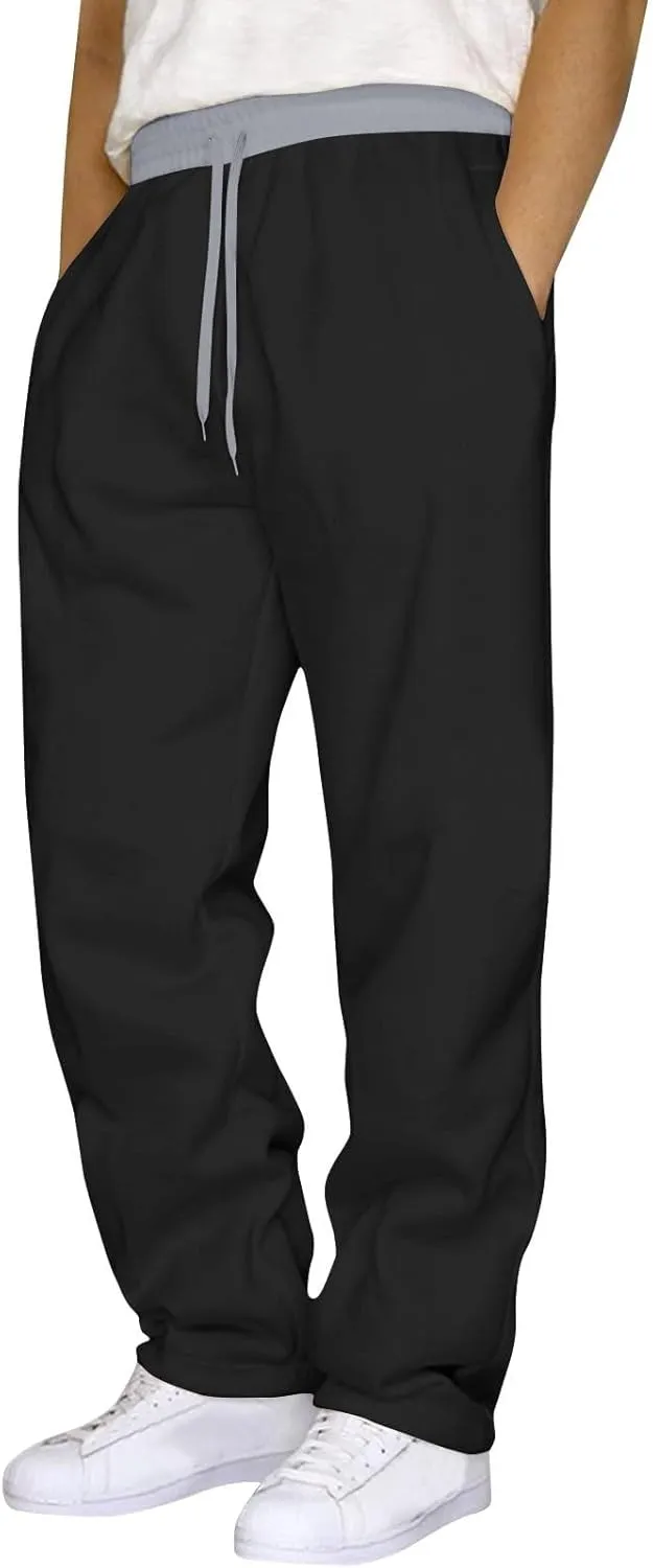 Men's Sweatpants Open Bottom Straight Leg Trousers Baggy Lounge Running Athletic Joggers Pants with Pockets