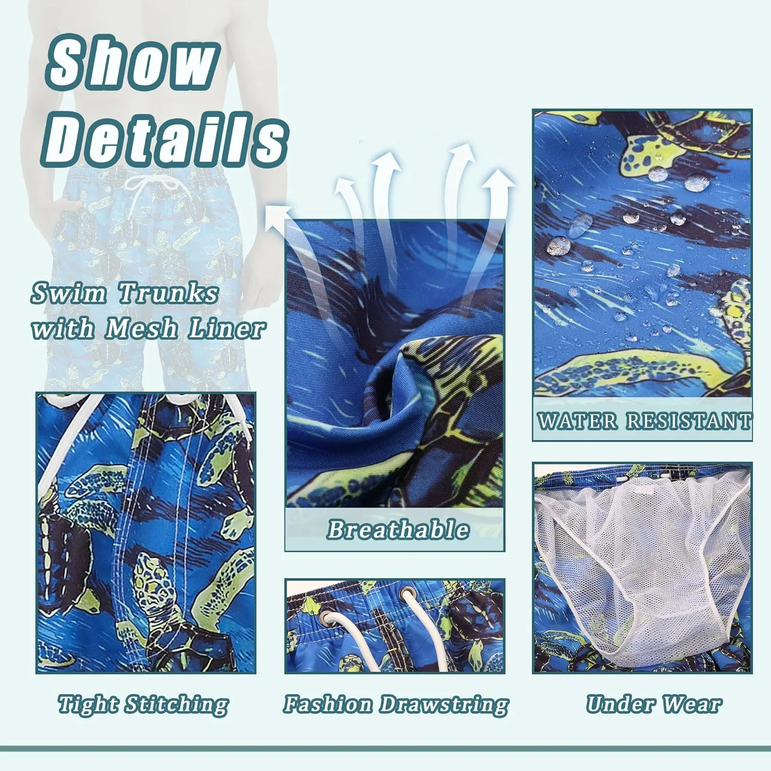 Mens Swim Trunks Swim Shorts Swimwear Swimsuit Beach Shorts Bathing Suits Quick Dry Waterproof