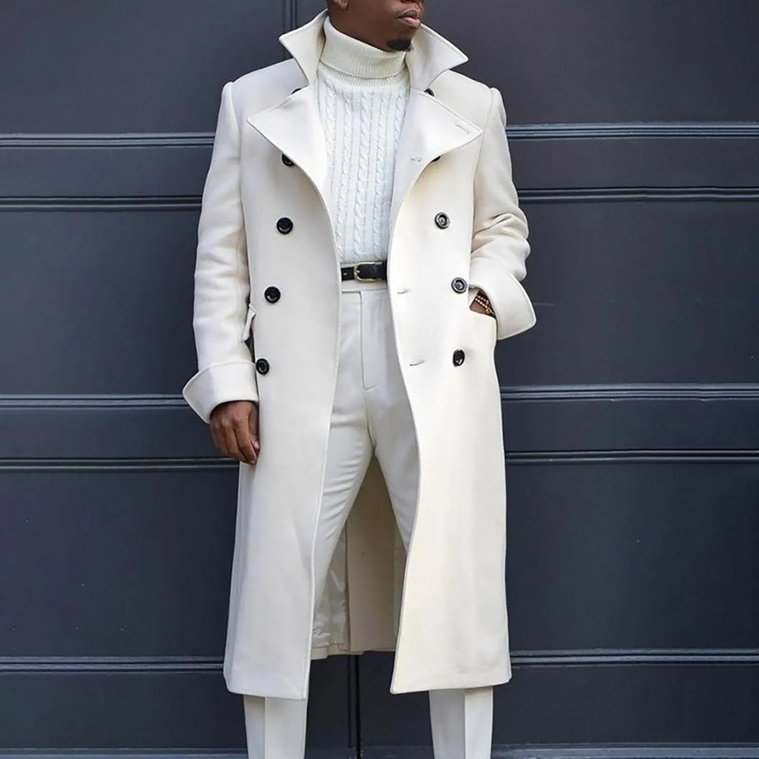 mens trench coat Coat Lapel Collar Long Sleeve Padded Leather Jacket Vintage Thicken Coat Sheepskin Jacket rain coat