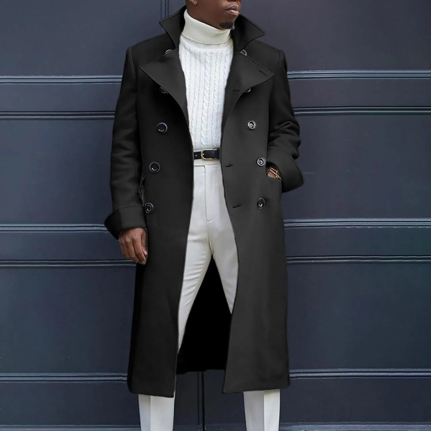 mens trench coat Coat Lapel Collar Long Sleeve Padded Leather Jacket Vintage Thicken Coat Sheepskin Jacket rain coat