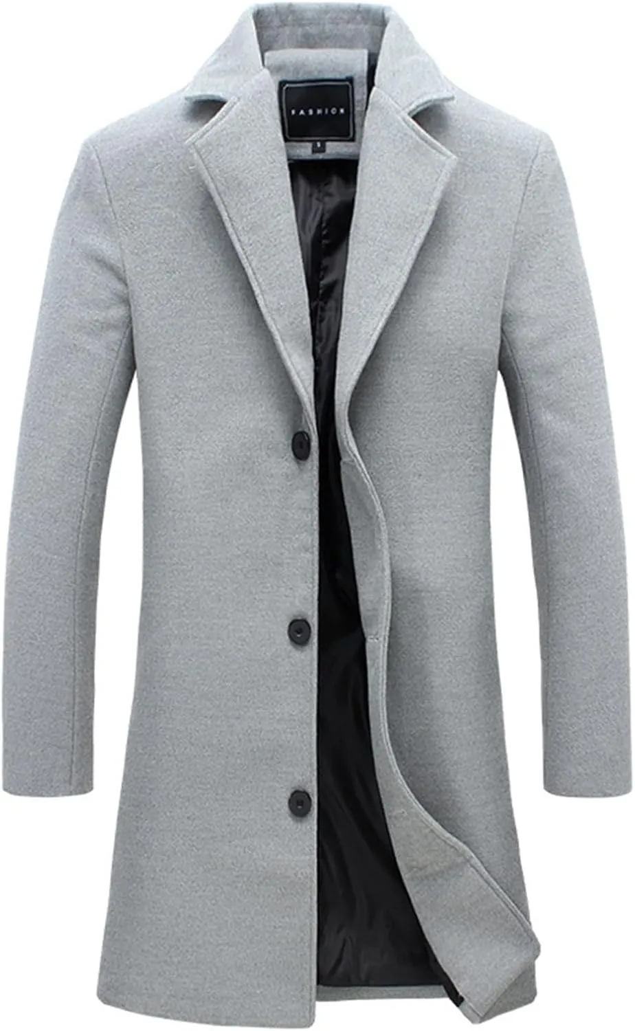 Mens Trench Coat Mid Length Wool Coat Big and Tall Winter Jacket Single Breasted Peacoat Lapel Cardigan Jacket