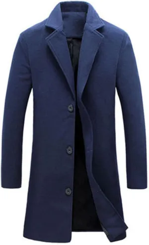 Mens Trench Coat Mid Length Wool Coat Big and Tall Winter Jacket Single Breasted Peacoat Lapel Cardigan Jacket
