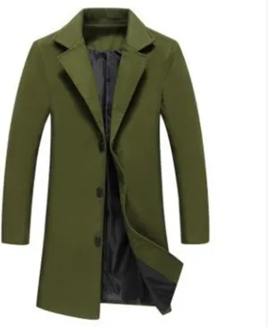 Mens Trench Coat Mid Length Wool Coat Big and Tall Winter Jacket Single Breasted Peacoat Lapel Cardigan Jacket