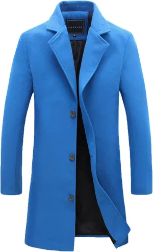 Mens Trench Coat Mid Length Wool Coat Big and Tall Winter Jacket Single Breasted Peacoat Lapel Cardigan Jacket