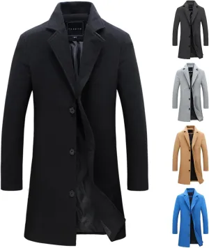 Mens Trench Coat Mid Length Wool Coat Big and Tall Winter Jacket Single Breasted Peacoat Lapel Cardigan Jacket