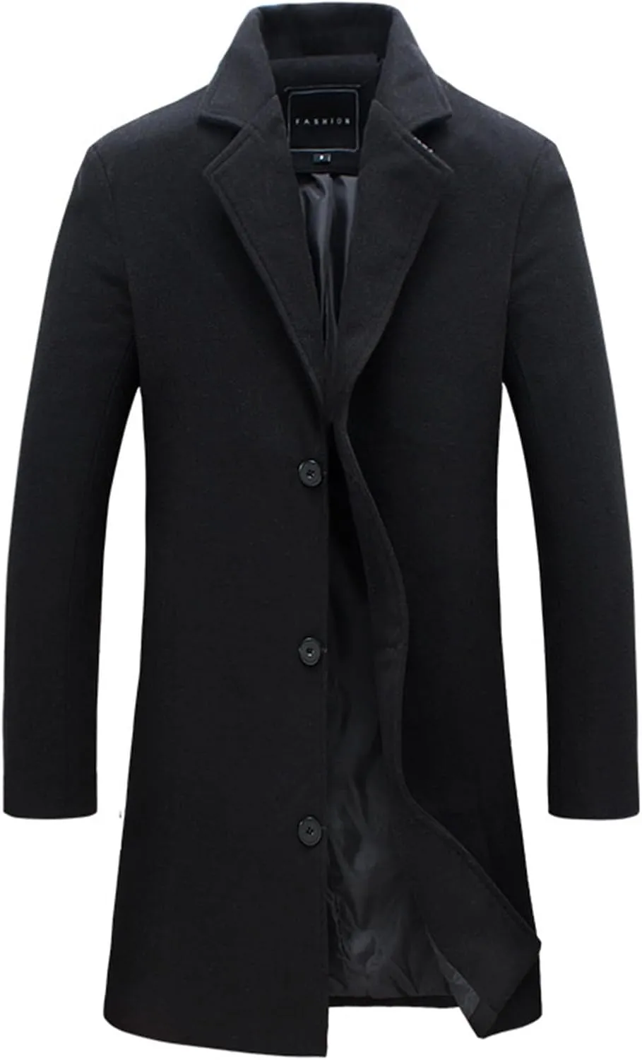 Mens Trench Coat Mid Length Wool Coat Big and Tall Winter Jacket Single Breasted Peacoat Lapel Cardigan Jacket