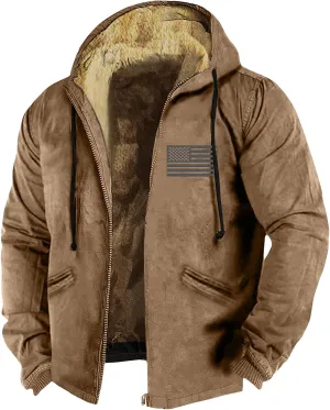 Men's Vintage Heavyweight Sherpa Fleece Lined Jackets Winter Warm Sweatshirt Coats Big And Tall Zip Up Hoodie Men