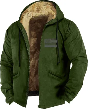 Men's Vintage Heavyweight Sherpa Fleece Lined Jackets Winter Warm Sweatshirt Coats Big And Tall Zip Up Hoodie Men