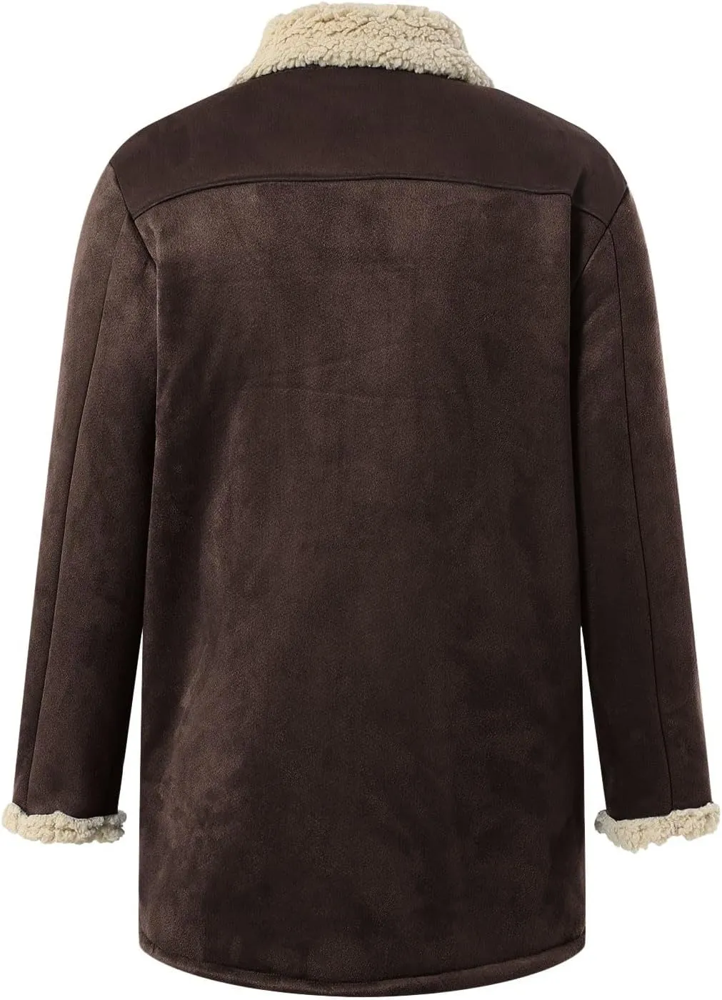 Mens Western Cowboy Jacket Distressed Suede Long Trench Coats Zip Up Sherpa Collar Faux Leather Outdoor Jacket