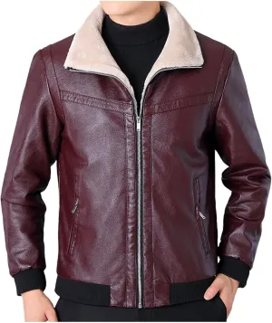 Men's Winter Warm Leather Jacket Fleece Lined Motorcycle Biker Coats