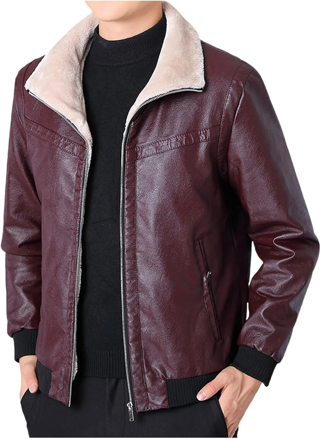 Men's Winter Warm Leather Jacket Fleece Lined Motorcycle Biker Coats
