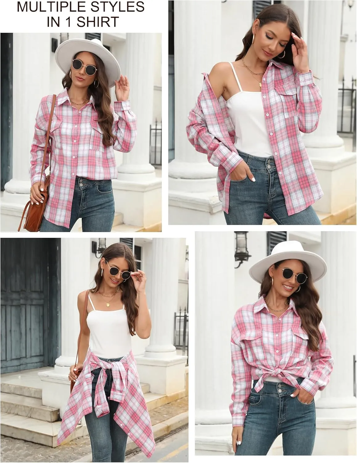 MIDNIGHTSUN Womens Button Down Flannel Plaid Shacket Shirt Oversized Buffalo Long Sleeve Shirt Jacket