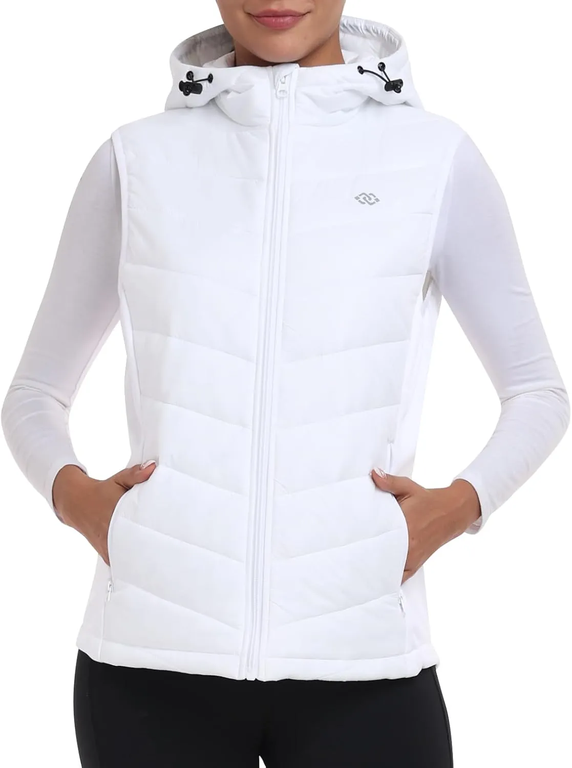 MoFiz Womens Puffer Softshell Vest Hooded Lightweight Insulated Hybrid Down Jacket Full Zip Running Vest