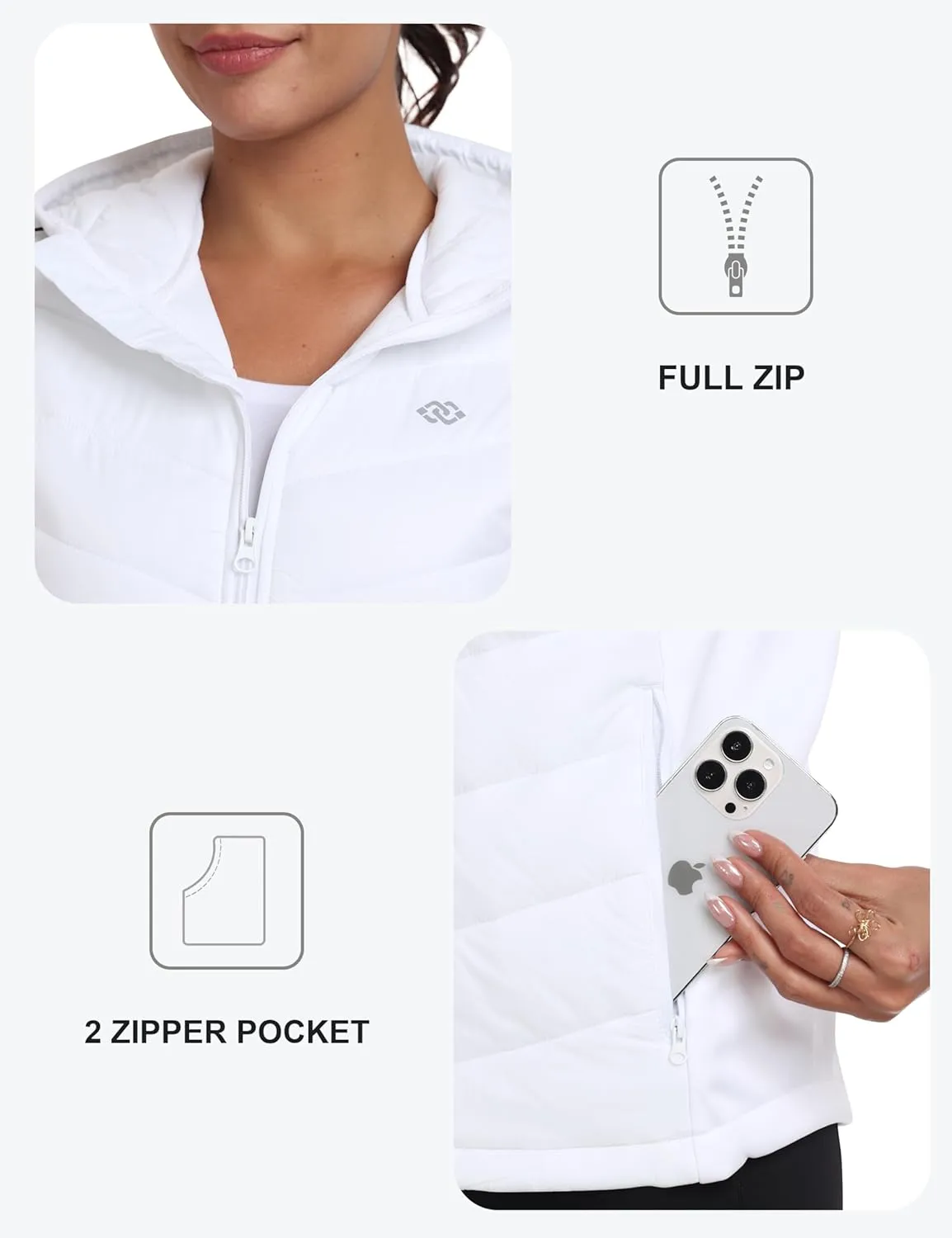 MoFiz Womens Puffer Softshell Vest Hooded Lightweight Insulated Hybrid Down Jacket Full Zip Running Vest