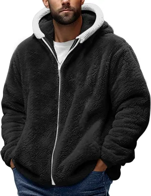 Muscularfit Mens Fuzzy Sherpa Jacket Fleece Long Sleeve Full-Zip Hooded Shirt Casual Warm Winter Jacket Coats Outdoor Fashion